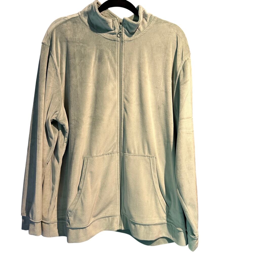 Athletic Works Size 2X Pale Green Velour Zip up Jacket Pockets Track Jacket Gym